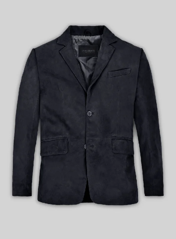 Dark Blue Suede Leather Blazer