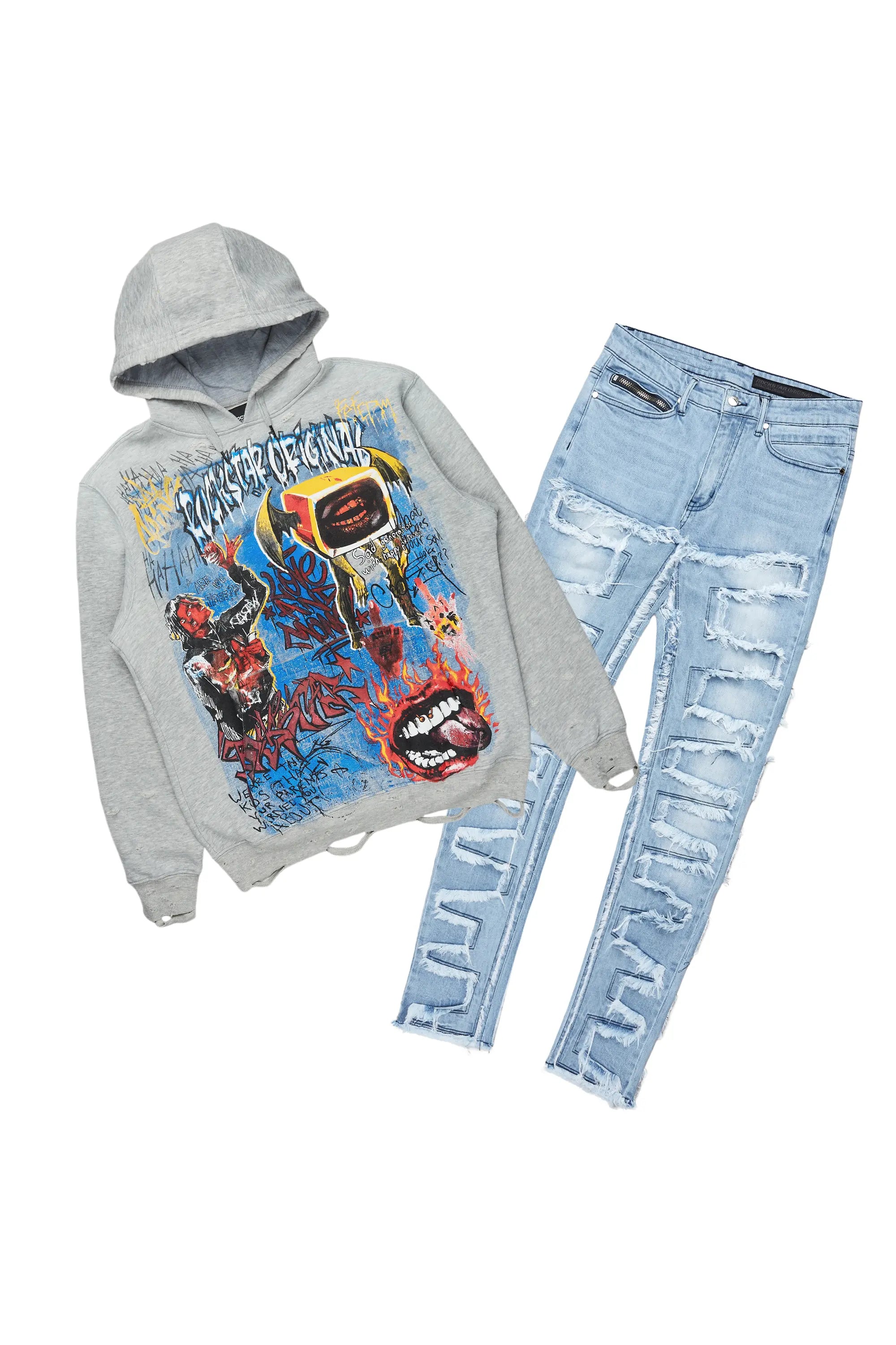 Yooz Hoodie Grey/Blue & Shake Slim Fit Jean Bundle