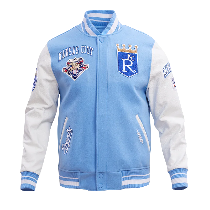 MLB KANSAS CITY ROYALS RETRO CLASSIC MEN'S RIB WOOL VARSITY JACKET (UNIVERSITY BLUE/WHITE)