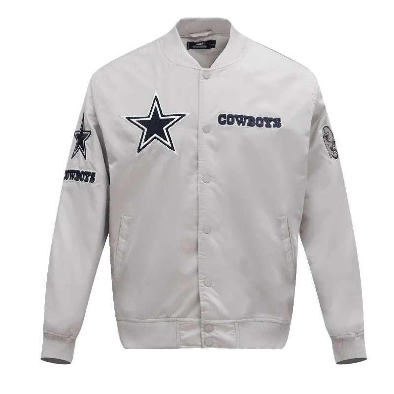 NFL DALLAS COWBOYS CHEST HIT MEN'SLOGO SATIN JACKET (SILVER)