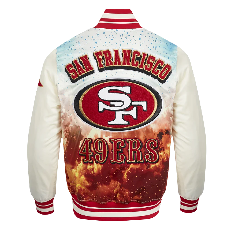 NFL SAN FRANCISCO 49ERS SUBLIMATED MEN'S SATIN JACKET-WHITE (EGGSHELL/ RED)