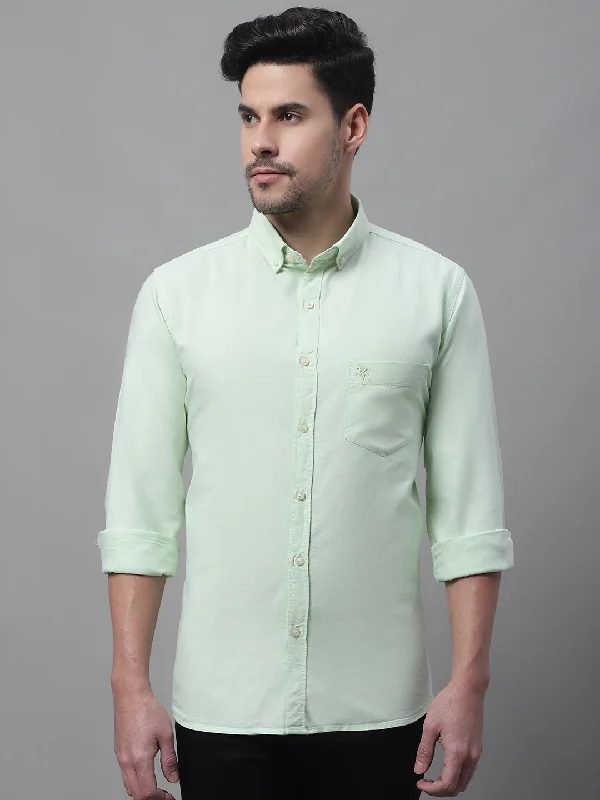 Men's Light Green Casual Plain Full Sleeve Shirt