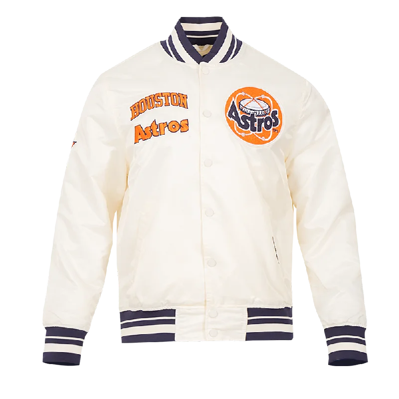 MLB HOUSTON ASTROS RETRO CLASSIC MEN'S RIB SATIN JACKET (EGGSHELL/MIDNIGHT NAVY)