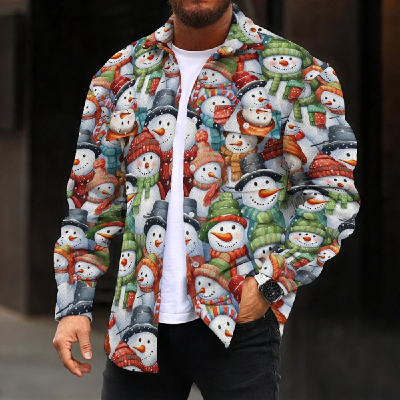 Snowman Holiday Print Double Pocket Denim Jacket 2412000720