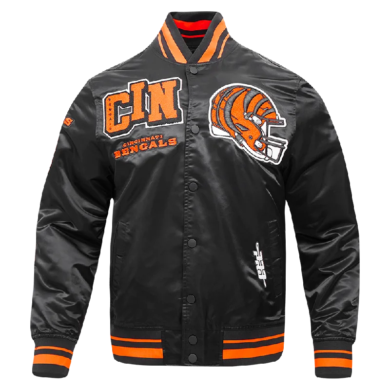 NFL CINCINNATI BENGALS MASHUP MEN'S RIB SATIN JACKET (BLACK/ORANGE)