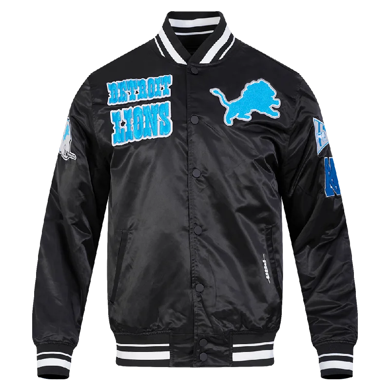 NFL DETROIT LIONS RETRO CLASSIC MEN'S RIB SATIN JACKET (BLACK)