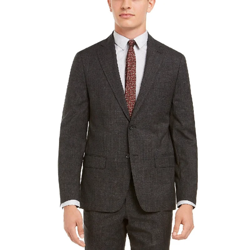 DKNY Men's Modern-Fit Stretch Charcoal/Brown Plaid Suit Separate Jacket Black Size 34