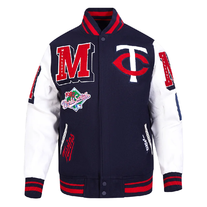 MLB MINNESOTA TWINS MASHUP MEN'S RIB WOOL VARSITY JACKET (MIDNIGHT NAVY/RED/MIDNIGHT NAVY)