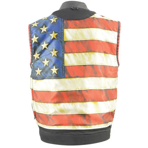 Men's Club Style Leather Vest with American Flag Lining 3506