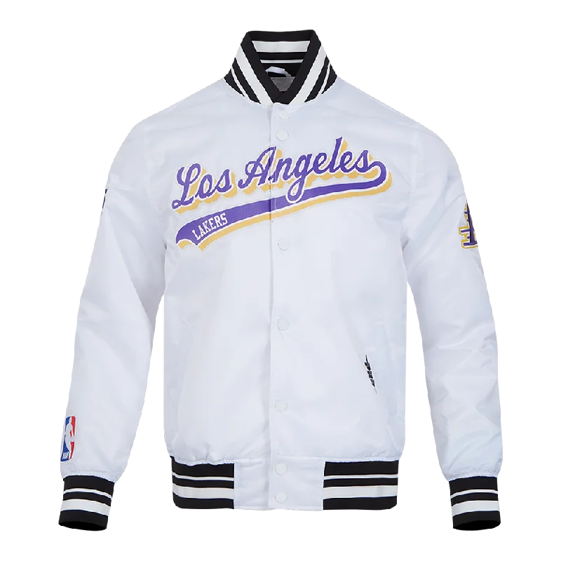 NBA LOS ANGELES LAKERS SCRIPT TAIL MEN'S SATIN JACKET (WHITE/BLACK)