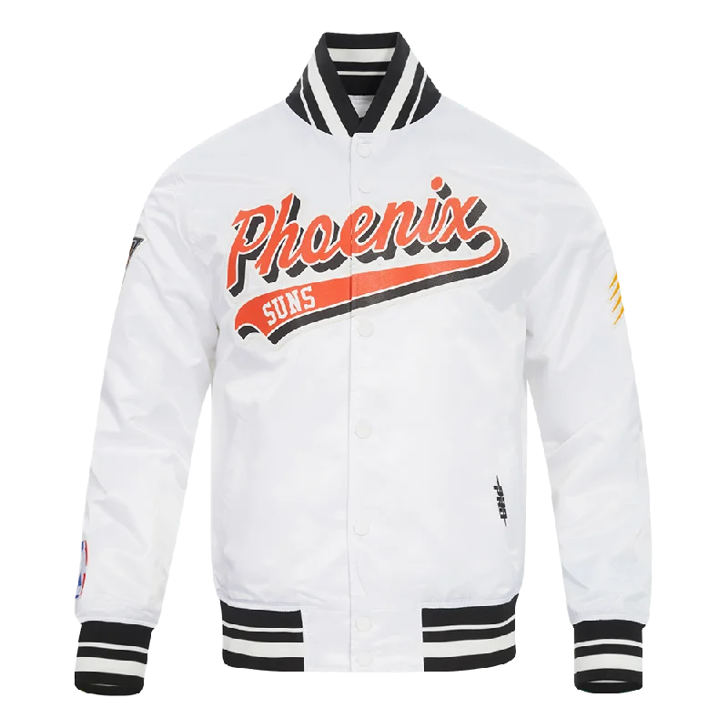 NBA PHOENIX SUNS SCRIPT TAIL MEN'S SATIN JACKET (WHITE/BLACK)