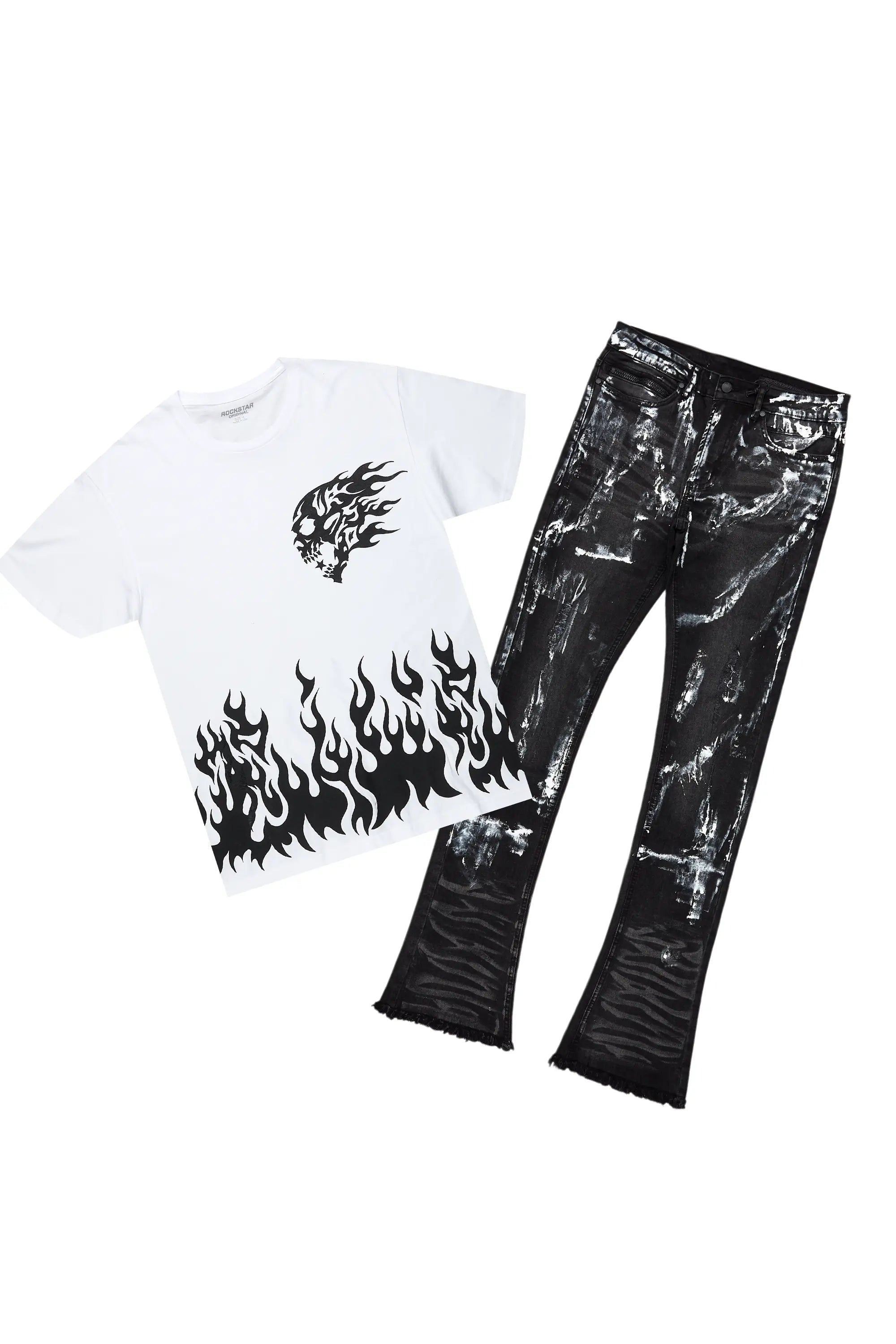 Bubble White/Black T-Shirt/Stacked Flare Jean Set