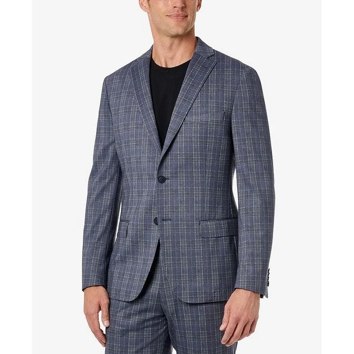 Michael Kors Men's Modern Fit Plaid Knit Suit Jacket Blue Size 44