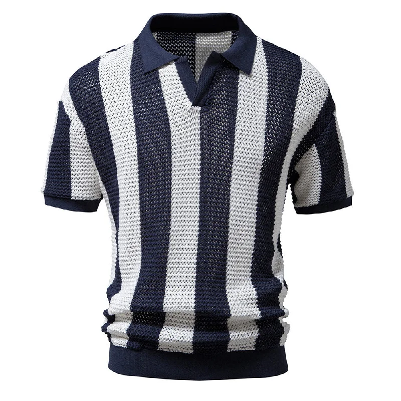 Men's Mesh Fishnet Short Sleeve Hollow Out Summer Lapel Polo T Shirt | PL220