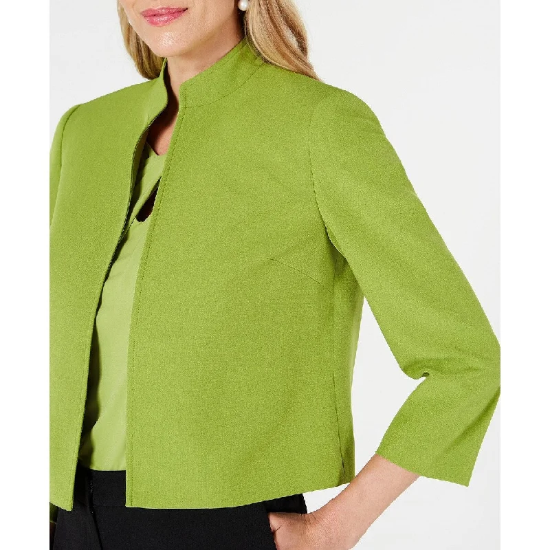 Kasper Women's Petite Stand Collar Open Front Jacket Medium Green Size 1