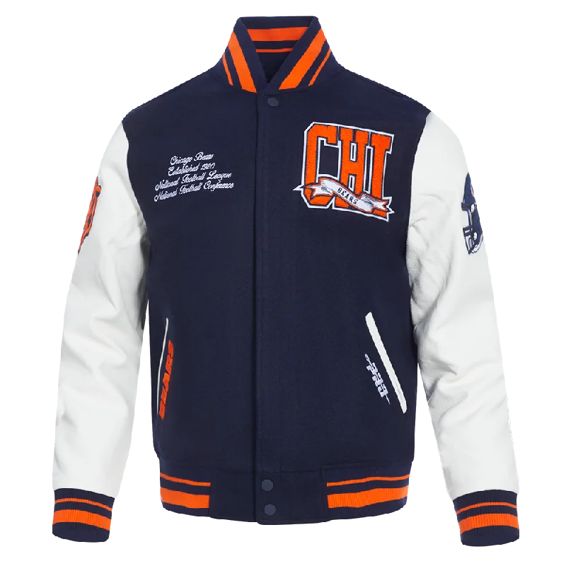 NFL CHICAGO BEARS TEAM PENNANTS MEN'S RIB WOOL VARSITY JACKET (MIDNIGHT NAVY/ORANGE/MIDNIGHT NAVY)