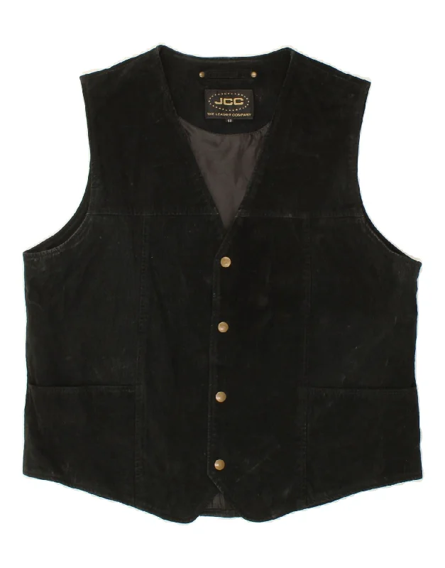 VINTAGE Mens Suede Waistcoat IT 52 Large Black Leather