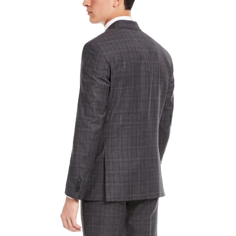 Calvin Klein Men's X Slim Fit Stretch Plaid Suit Separate Jacket Gray Size 36