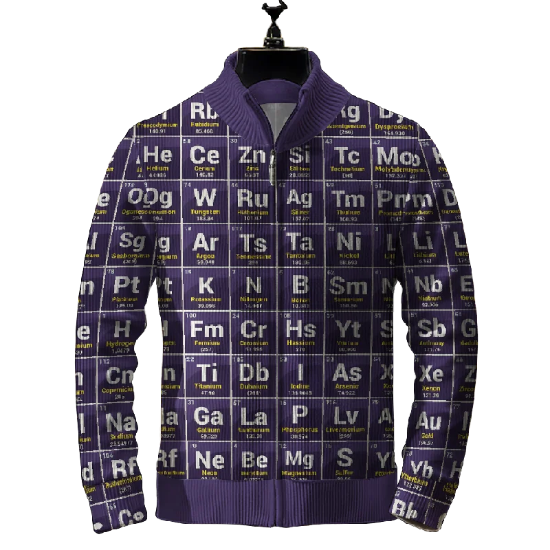 Men's Periodic Table Print Zipper Long Sleeve Sweater Jacket