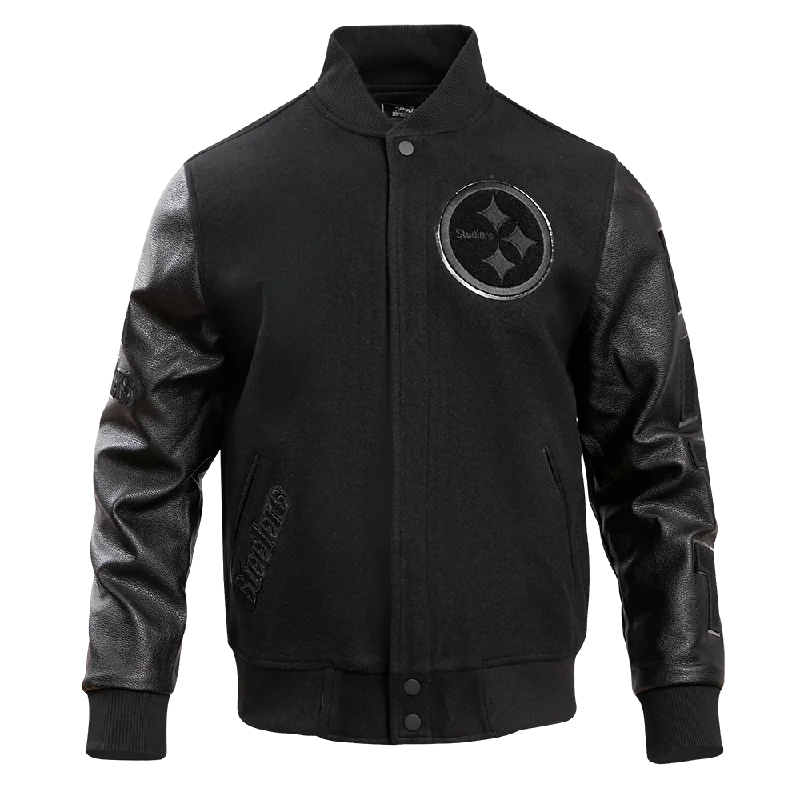 NFL PITTSBURGH STEELERS TRIPLE BLACK MEN'S MEN'S WOOL VARSITY JACKET (TRIPLE BLACK)