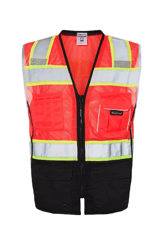 Kishigo Mens Premium Black Series Black Bottom Class 2 Vest - Fluorescent Red - Closeout