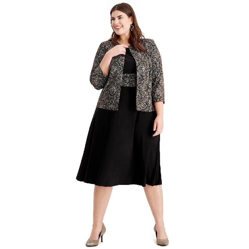 Jessica Howard Women's Plus Size Print Dress & Jacket Black Size 18W