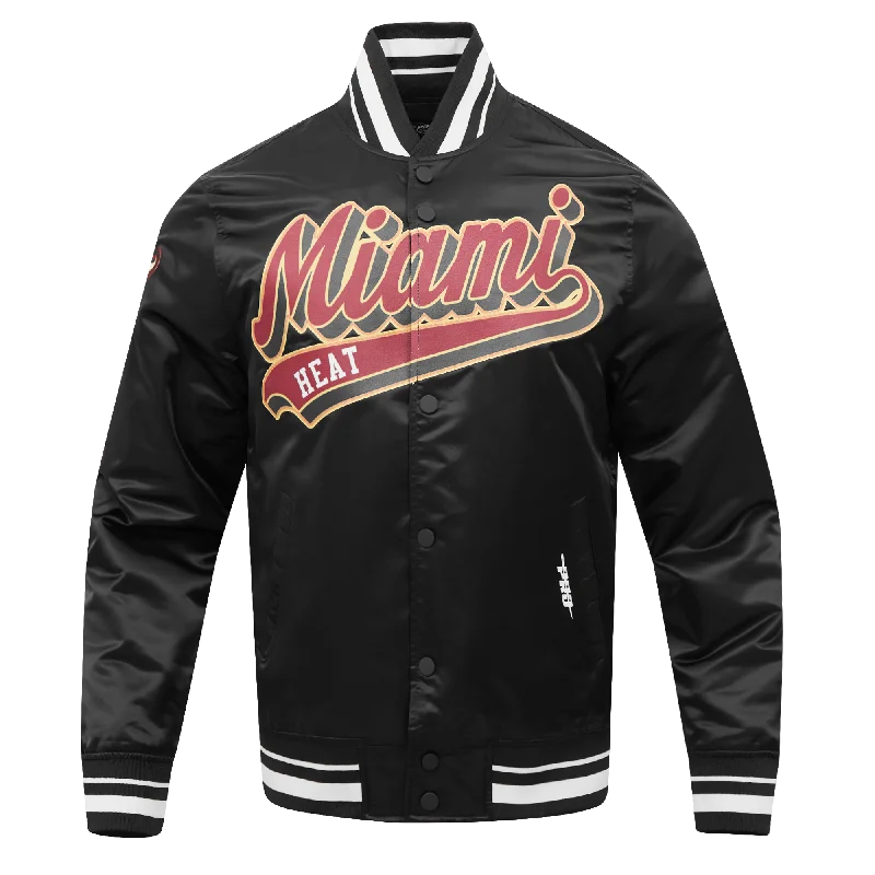 NBA MIAMI HEAT SCRIPT TAIL MEN'S SATIN JACKET (BLACK)