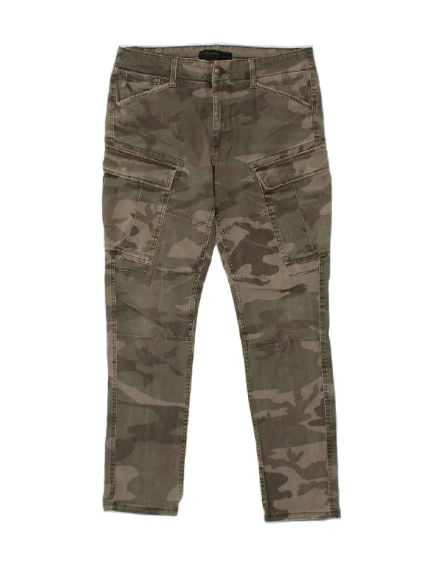 CLOCK HOUSE Mens Skinny Cargo Trousers W32 L30 Green Camouflage Cotton