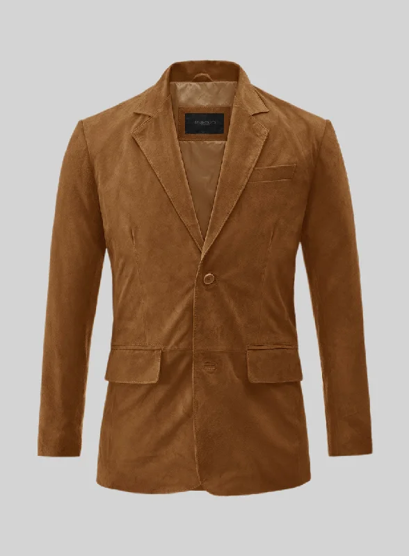 Caramel Brown Suede Leather Blazer