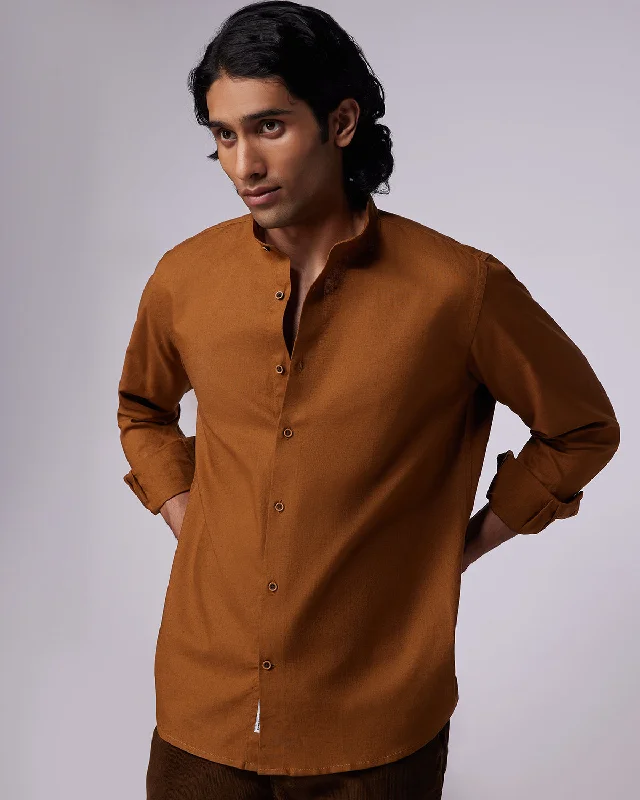 Brown Bandhgala Collar Shirt