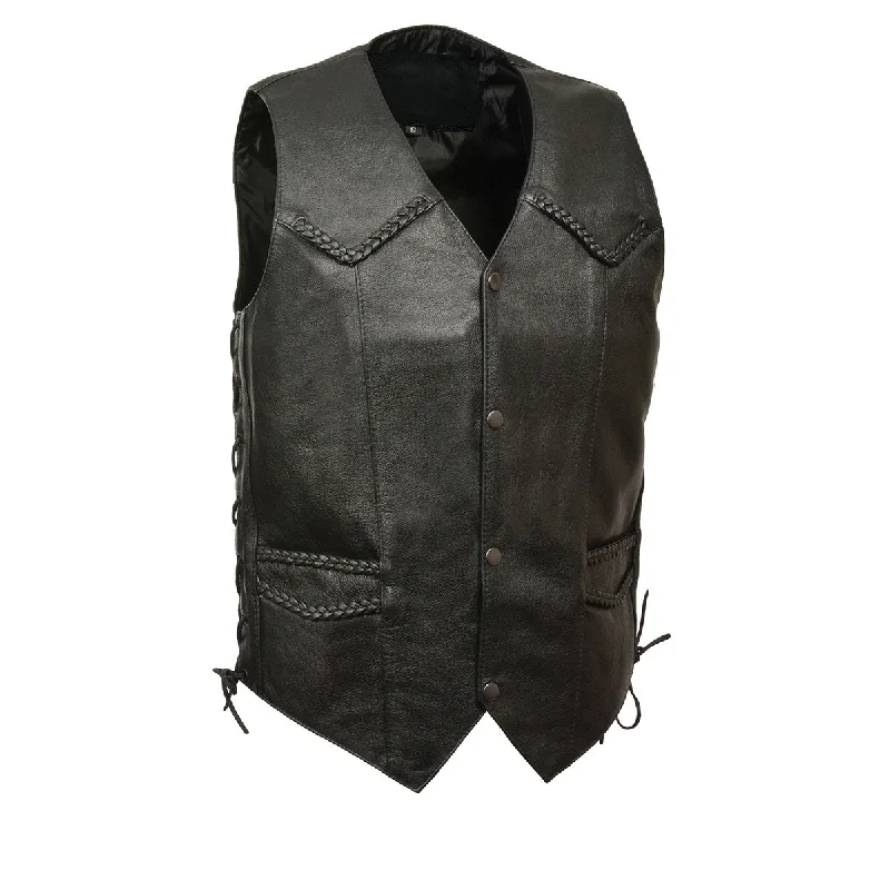 Men’s XS13512 Black Classic Braided Motorcycle Biker Vest