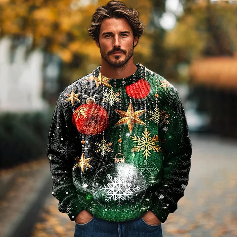 Men's Christmas Decoration Pendant Art Print Crew Sweater