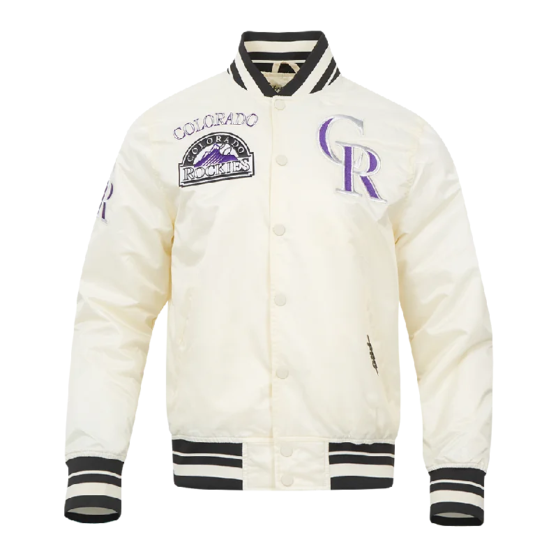 MLB COLORADO ROCKIES RETRO CLASSIC MEN'SS RIB SATIN JACKET (EGGSHELL/ BLACK)