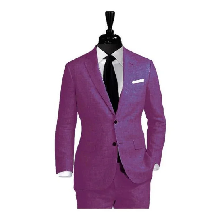 Alberto Nardoni Purple Two Button Linen Suit Overcoat