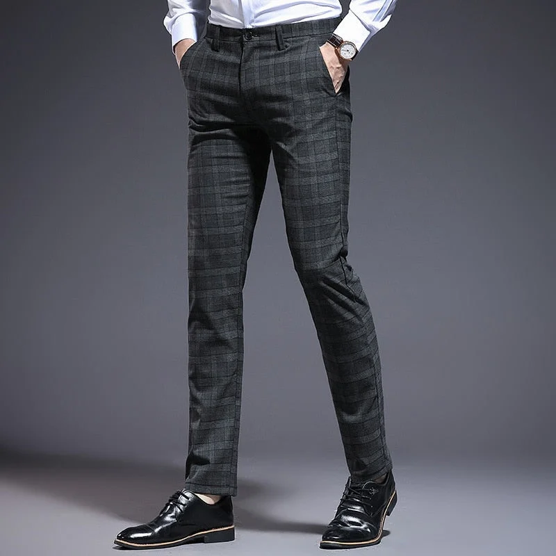 ICPAN Men's Fit Plaid Formal Suit Pants