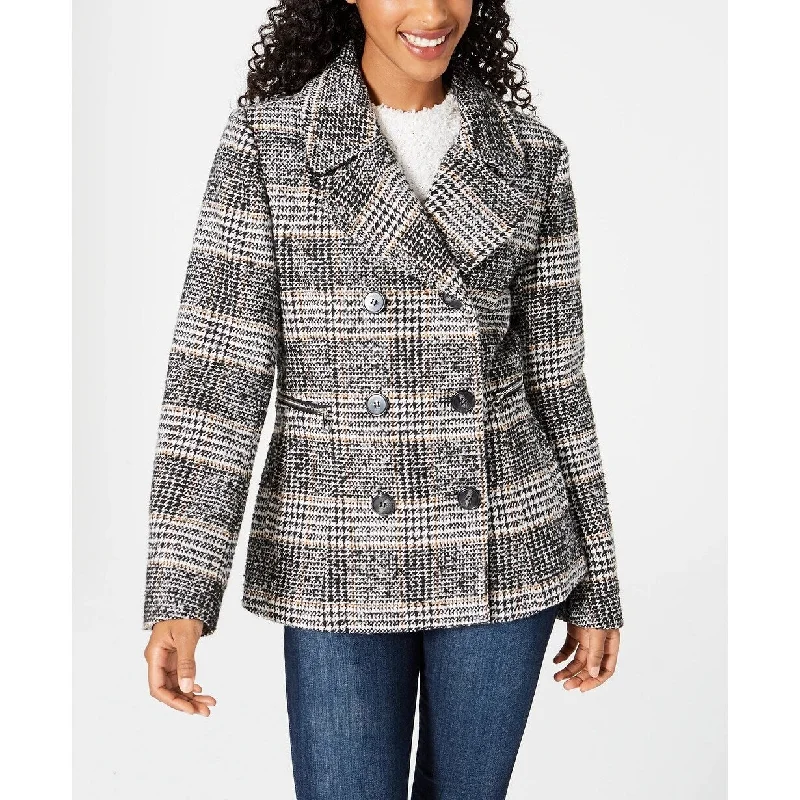 Maralyn & Me Juniors' Double-Breasted Peacoat Charcoal Size Extra Small - X-Small