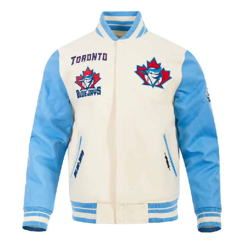 MLB TORONTO BLUE JAYS RETRO CLASSIC MEN'SS RIB WOOL VARSITY JACKET (EGGSHELL/ UNIVERSITY BLUE)