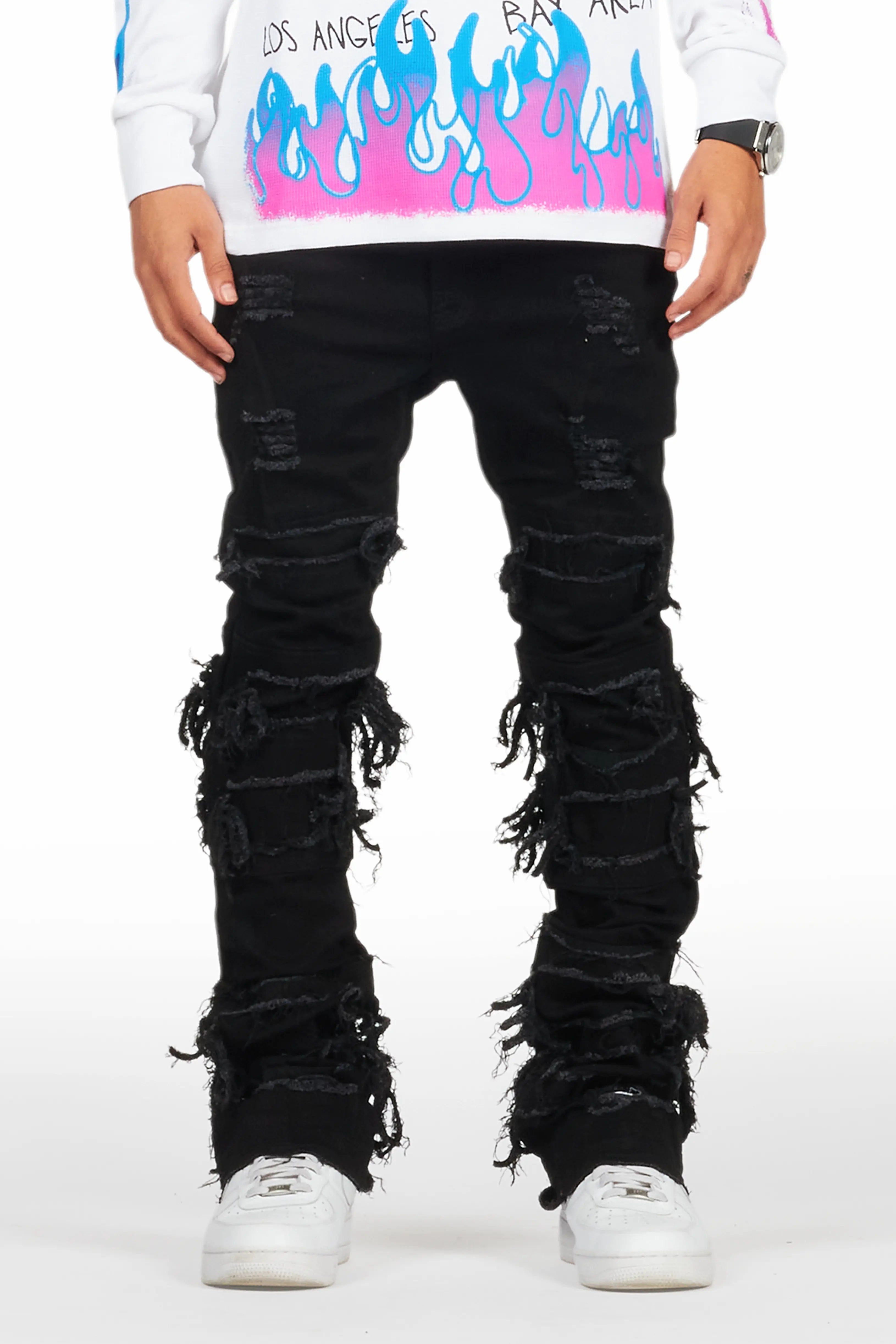 Vasco Jet Black Stacked Flare Jean