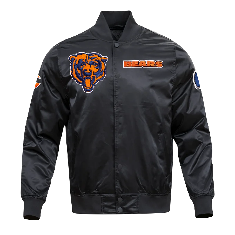 NFL CHICAGO BEARS CHEST HIT MEN'SLOGO SATIN JACKET (BLACK)