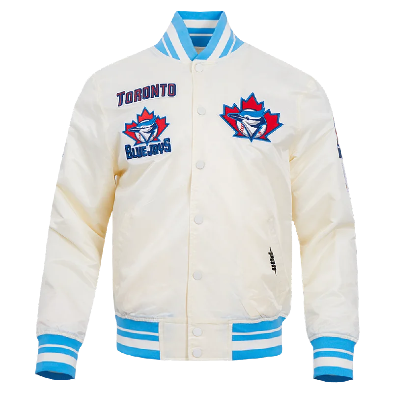 MLB TORONTO BLUE JAYS RETRO CLASSIC MEN'SS RIB SATIN JACKET (EGGSHELL/ UNIVERSITY BLUE)