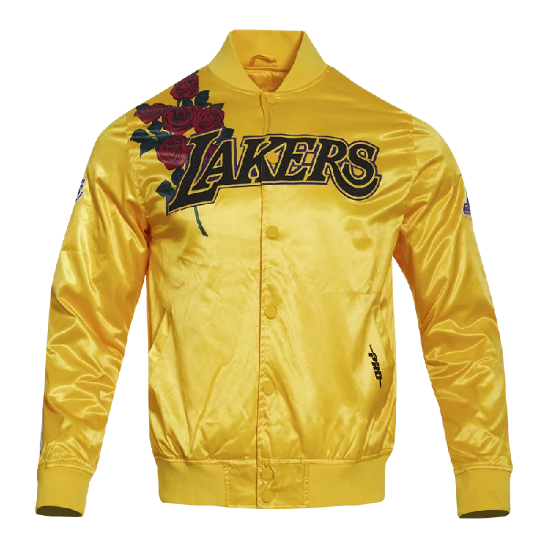 NBA LOS ANGELES LAKERS ROSES MEN'S SATIN JACKET (YELLOW)