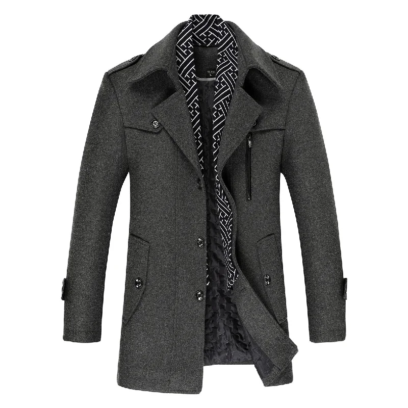 Men's Thick Solid Color Lapel Casual Coat Cotton Grey