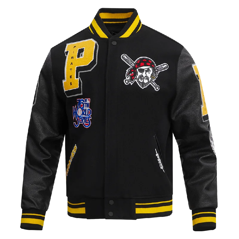 MLB PITTSBURGH PIRATES MASHUP MEN'S RIB WOOL VARSITY JACKET (BLACK/YELLOW)