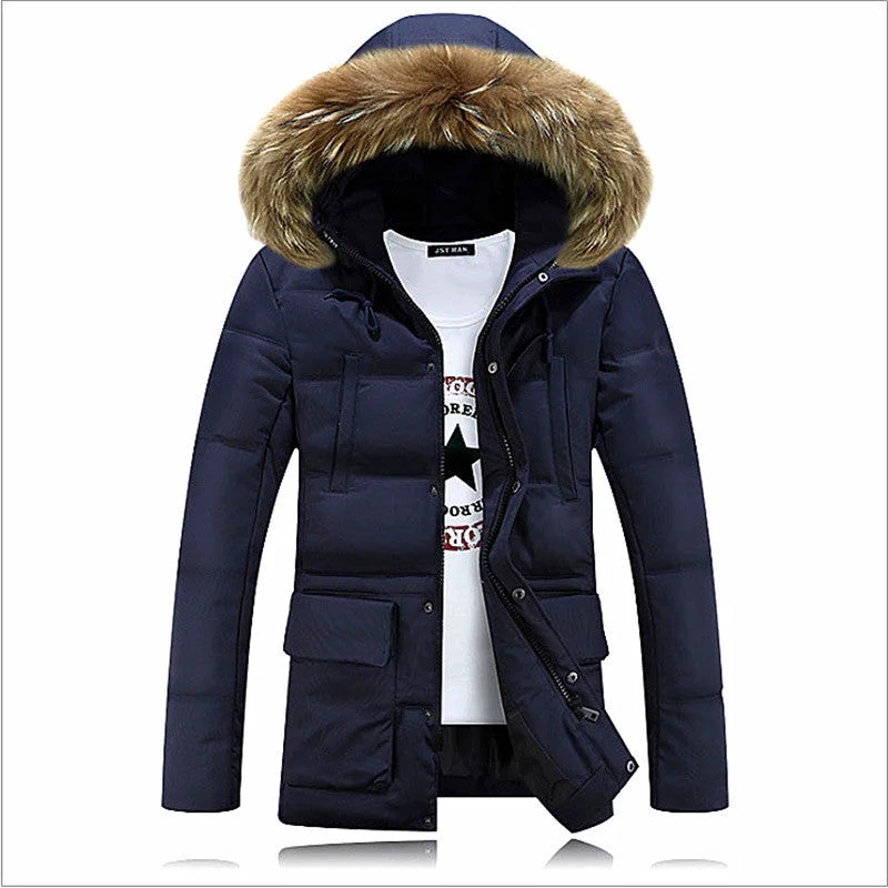 Winter Men's Solid Long Parkas Fashion Padded Streetwear Casual Overcoat Winter Jacket Men Suit For -20