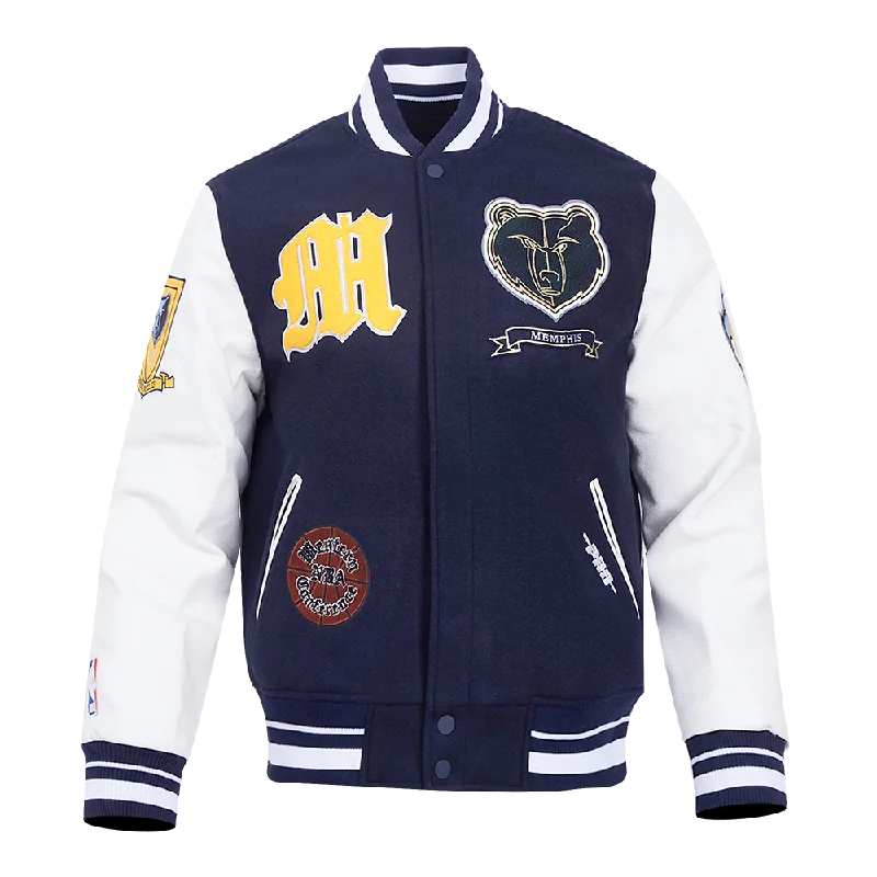 NBA MEMPHIS GRIZZLIES PRO PREP WOOL VARSITY JACKET (MIDNIGHT NAVY/WHITE)