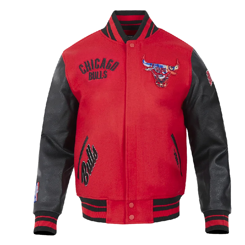 NBA CHICAGO BULLS CITY CENTRIC MEN'S RIB WOOL VARSITY JACKET (RED/BLACK)