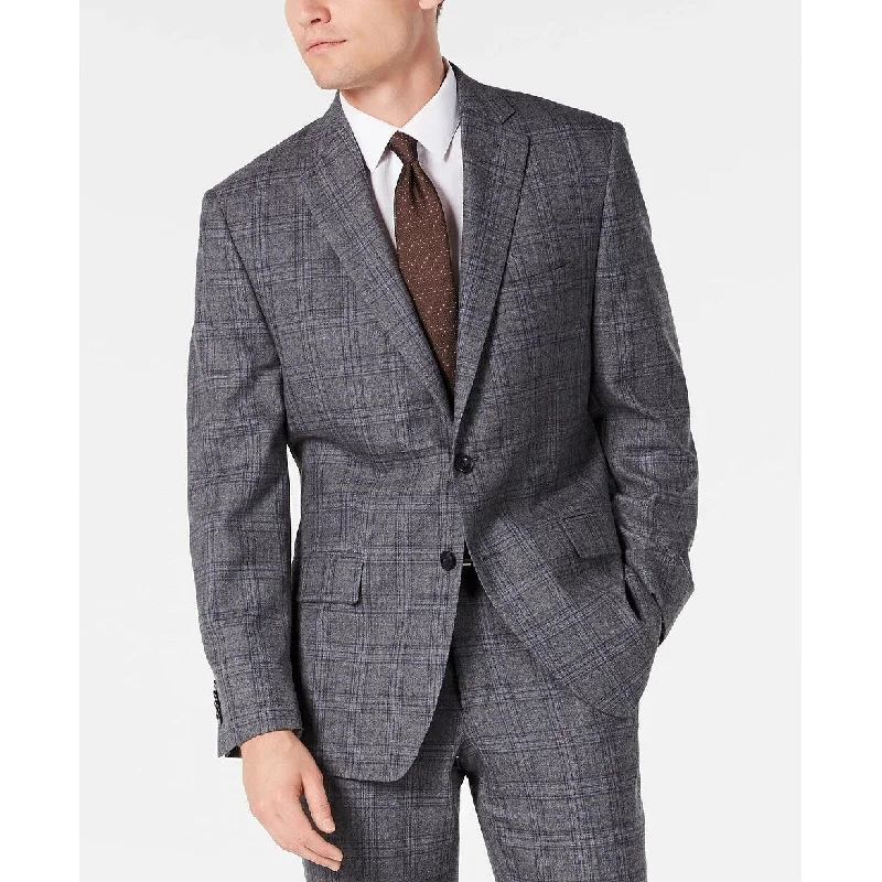 Michael Kors Men's Classic-Fit Airsoft Stretch Gray/Blue Plaid Suit Jacket Gray Size 40