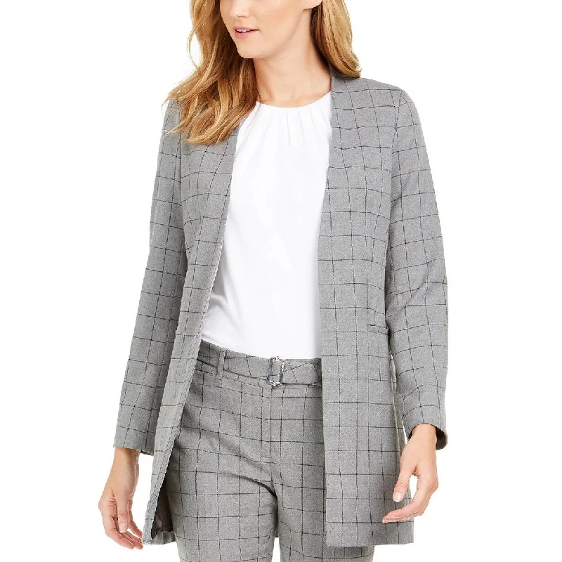 Calvin Klein Women's Collarless Plaid Topper Jacket Gray Size 12