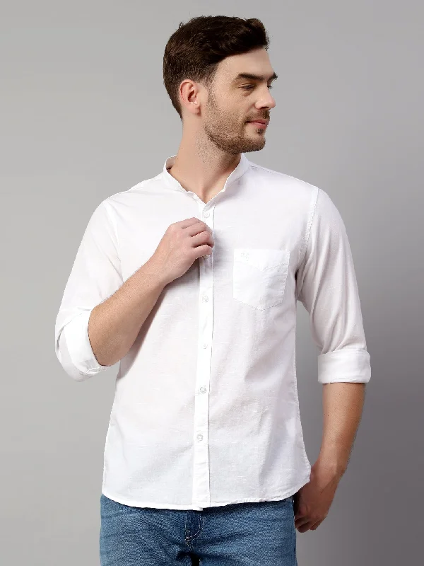 Men's White Casual Plain Full Sleeve Shirt