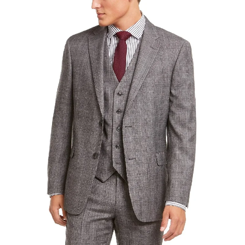 Tommy Hilfiger Men's Modern-Fit Thflex Stretch Gray/Black Plaid Suit Separate Jacket Gray Size 38